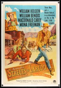 5z332 STREETS OF LAREDO linen 1sh '49 William Holden, William Bendix, Macdonald Carey, Mona Freeman