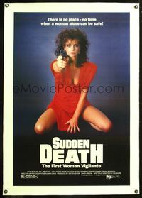 5z334 SUDDEN DEATH linen 1sh '85 great image of the first woman vigilante pointing gun at you!