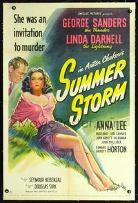 5z336 SUMMER STORM linen 1sh '44 stone litho of super sexy Linda Darnell & George Sanders!