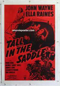 5z339 TALL IN THE SADDLE linen military 1sh R57 great images of John Wayne & pretty Ella Raines!