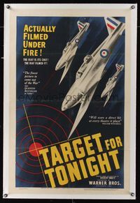 5z340 TARGET FOR TONIGHT linen 1sh '41 cool art of WWII fighter jets, actually filmed under fire!