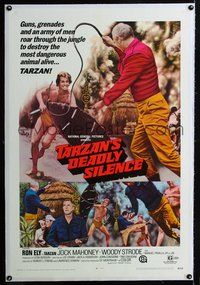 5z341 TARZAN'S DEADLY SILENCE linen 1sh '70 Jock Mahoney hunts Ron Ely, most dangerous animal alive!