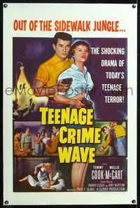 5z344 TEEN-AGE CRIME WAVE linen 1sh '55 bad girls & guns, shocking drama of today's teenage terror!