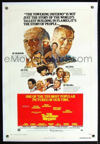 5z364 TOWERING INFERNO linen style B 1sh R76 different art of Steve McQueen, Paul Newman & top cast!