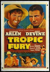 5z367 TROPIC FURY linen 1sh '39 Richard Arlen & Andy Devine go to the Amazon Jungle!