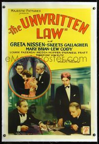 5z371 UNWRITTEN LAW linen 1sh '32 Greta Nissen, Skeets Gallagher, Mary Brian, Lew Cody