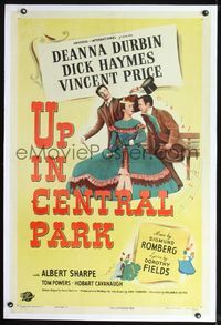 5z372 UP IN CENTRAL PARK linen 1sh '48 Vincent Price, Dick Haymes & Deanna Durbin in New York City!