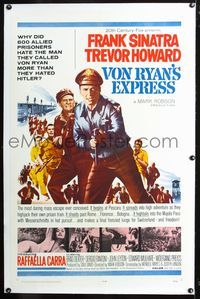 5z376 VON RYAN'S EXPRESS linen 1sh '65 close up of Frank Sinatra & Trevor Howard with machine guns!