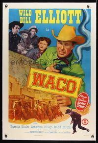 5z377 WACO linen 1sh '52 Wild Bill Elliott with smoking gun, Pamela Blake & Rand Brooks!