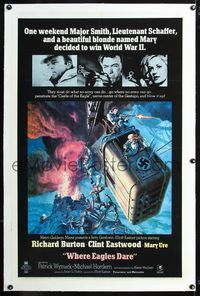 5z383 WHERE EAGLES DARE linen 1sh '68 Clint Eastwood, Richard Burton, Mary Ure, art by McCarthy!