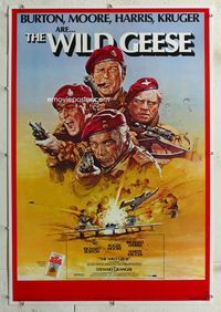 5z386 WILD GEESE linen 1sh '78 cool art of Richard Burton, Roger Moore & Richard Harris!