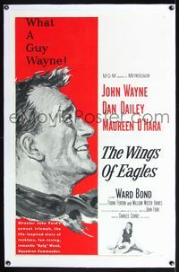 5z389 WINGS OF EAGLES linen 1sh '57 great art of Air Force pilot John Wayne + sexy Maureen O'Hara!