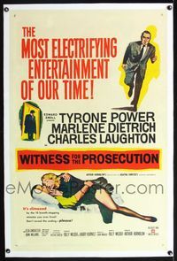 5z391 WITNESS FOR THE PROSECUTION linen 1sh '58 Wilder, Tyrone Power, Marlene Dietrich, Laughton