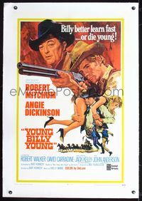 5z396 YOUNG BILLY YOUNG linen 1sh '69 art of Robert Mitchum, sexy Angie Dickinson & Robert Walker!