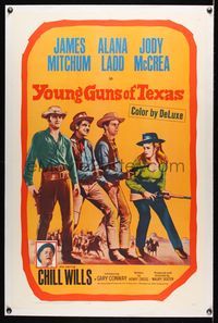 5z398 YOUNG GUNS OF TEXAS linen 1sh '63 teen cowboys James Mitchum, Alana Ladd & Jody McCrea!