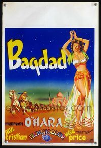 6c570 BAGDAD Belgian '50 Bos art of Maureen O'Hara in sexiest harem outfit, Vincent Price!