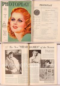 6e116 PHOTOPLAY magazine August 1932, wonderful art of pretty Jean Harlow by Earl Christy!