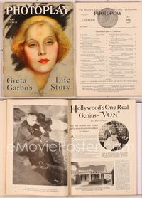 6e111 PHOTOPLAY magazine May 1928, artwork portrait of pretty Greta Garbo by Charles Sheldon!