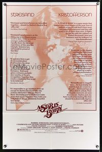 6k828 STAR IS BORN reviews 1sh '77 close-up of Kris Kristofferson & Barbra Streisand!