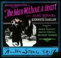 6m083 MAN WITHOUT A HEART glass slide '24 Kenneth Harlan, Jane Novak, Faire Binney, David Powell