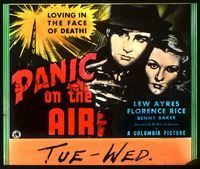 6m088 PANIC ON THE AIR glass slide '36 Lew Ayres & Florence Rice are loving in the face of death!