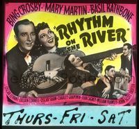 6m096 RHYTHM ON THE RIVER glass slide '40 Bing Crosby, Basil Rathbone, Mary Martin playing guitar!