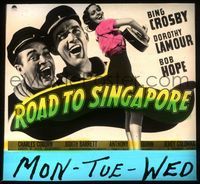 6m097 ROAD TO SINGAPORE glass slide '40 Bing Crosby, Bob Hope, sexy Dorothy Lamour with guitar!