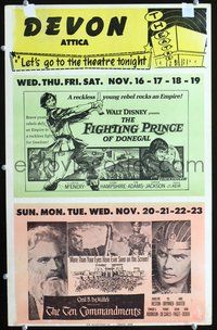 6p142 DEVON ATTICA THEATER NOVEMBER WC '60s Ten Commandments, Fighting Prince of Donegal!