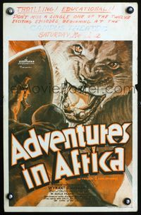 6r117 ADVENTURES IN AFRICA WC '31 great close art of snarling lion, ultra rare documentary!