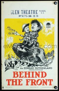 6r125 BEHIND THE FRONT WC '26 art of WWI soldiers Wallace Beery & Raymond Hatton on tank!