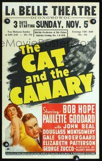 6r133 CAT & THE CANARY WC '39 monster hand threatening Bob Hope & sexy Paulette Goddard!