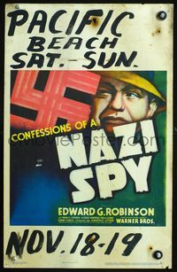 6r140 CONFESSIONS OF A NAZI SPY WC '39 different art of Edward G. Robinson by swastika!