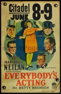 6r147 EVERYBODY'S ACTING WC '26 stone litho of orphan Betty Bronson & 5 top silent actors!