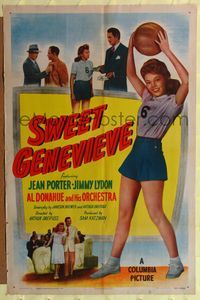 6y844 SWEET GENEVIEVE 1sh '47 full-length Jean Porter, girls playing basketball!