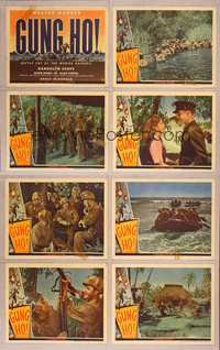 7a197 GUNG HO  8 LCs '43 Randolph Scott, Noah Beery Jr, battle cry of the marine raiders!