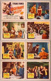 7a441 NIGHTMARE ALLEY 8 LCs R55 Tyrone Power with cigarette, Joan Blondell, Coleen Gray