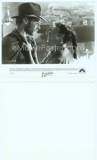 7b577 RAIDERS OF THE LOST ARK 8x10 still '81 super c/u of Harrison Ford grabbed by Karen Allen!