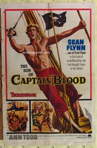 7e826 SON OF CAPTAIN BLOOD 1sh '63 giant full-length image of barechested pirate Sean Flynn!