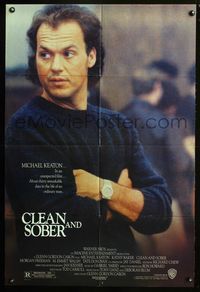 7e163 CLEAN & SOBER 1sh '88 former drug addict Michael Keaton kicks the habit!