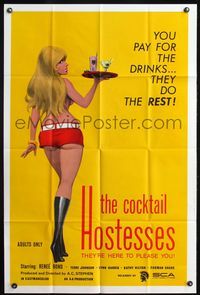 7e170 COCKTAIL HOSTESSES 1sh '73 written by Ed Wood, artwork of sexiest waitress!