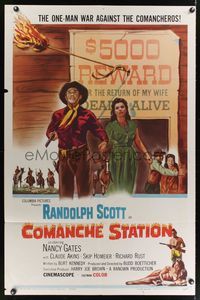 7e174 COMANCHE STATION 1sh '60 Randolph Scott, Nancy Gates, Budd Boetticher, wanted poster design!