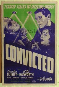 7e182 CONVICTED 1sh '38 Rita Hayworth, Charles Quigley, Marc Lawrence, cool art!