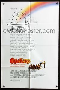 7e187 CRACKERS 1sh '83 Donald Sutherland, Louis Malle, cool rainbow hat w/legs artwork!