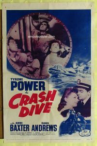 7e188 CRASH DIVE 1sh R56 sailors Tyrone Power & Dana Andrews on submarine!