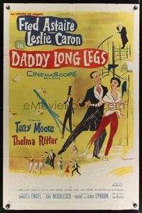 7e192 DADDY LONG LEGS 1sh '55 wonderful art of Fred Astaire in tux dancing with Leslie Caron!