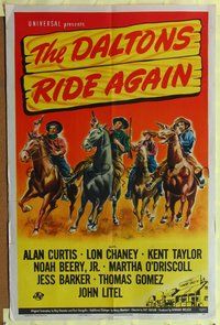 7e193 DALTONS RIDE AGAIN 1sh '45 cool artwork of cowboys Lon Chaney Jr., Alan Curtis!