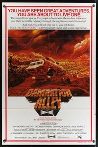 7e194 DAMNATION ALLEY 1sh '77 Jan-Michael Vincent, artwork of cool vehicle by Paul Lehr!