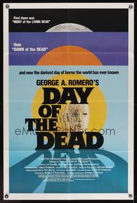 7e197 DAY OF THE DEAD 1sh '85 George Romero's Night of the Living Dead zombie horror sequel!