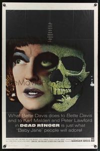 7e198 DEAD RINGER 1sh '64 creepy close up of skull & Bette Davis, who kills her own twin!