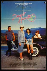 7e201 DESERT HEARTS 1sh '85 directed by Donna Deitch, great image of stars on classic Buick car!